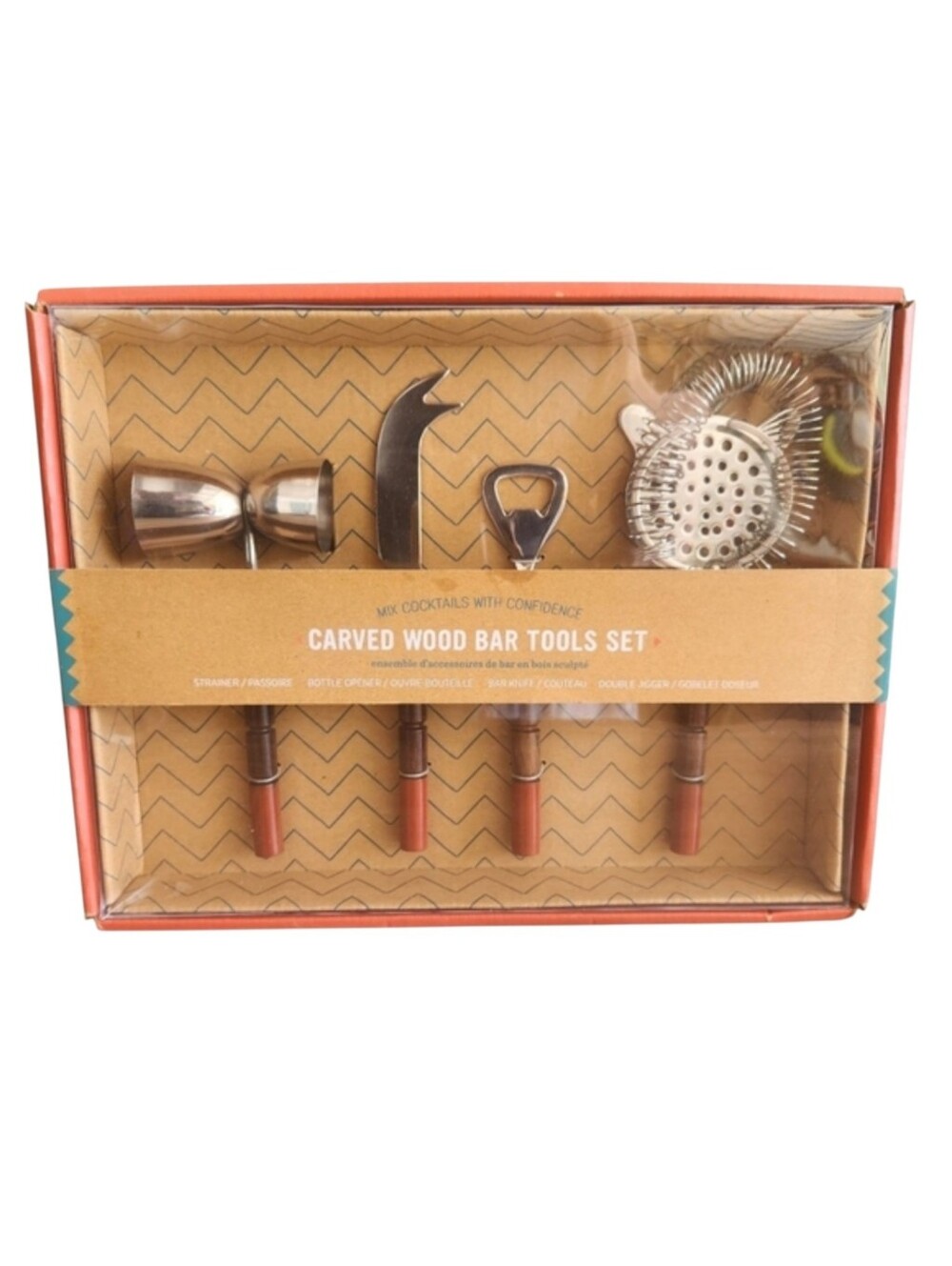 West Elm 4 Piece Carved Wood Bar Ware Cocktail Bartender Tools
